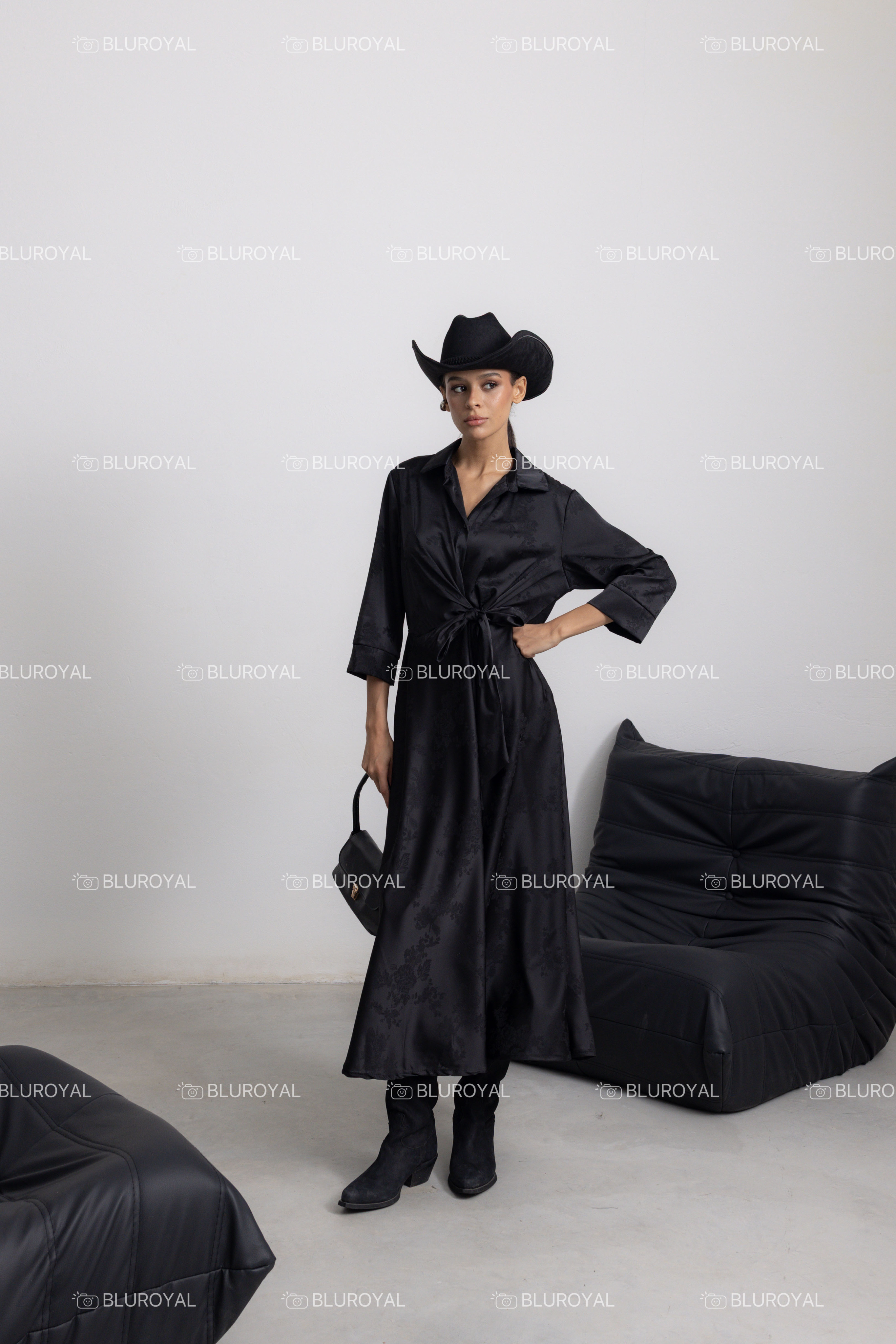 Midi-Wickelkleid mit Hemdkragen