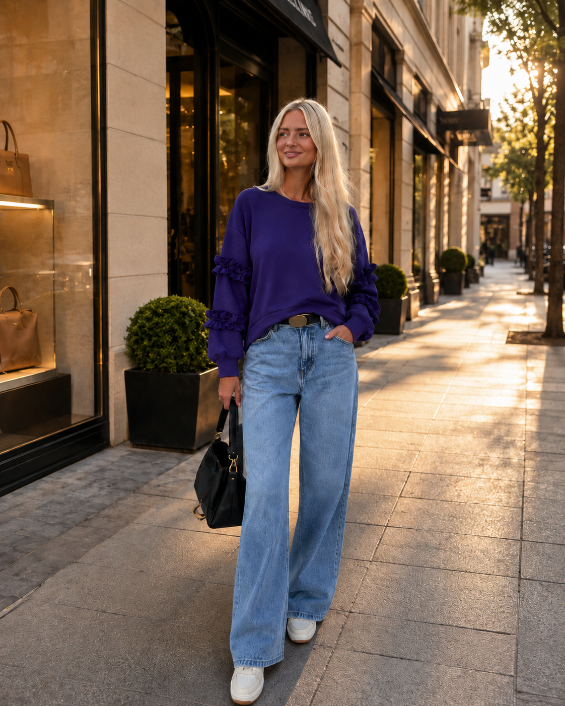 Oversize-Sweatshirt mit Rüschen