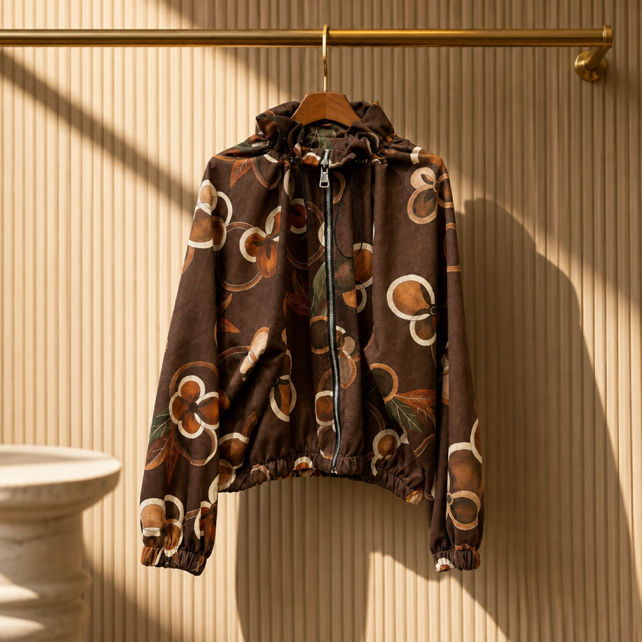 Gesteppte Kapuzenjacke mit Blumenmuster