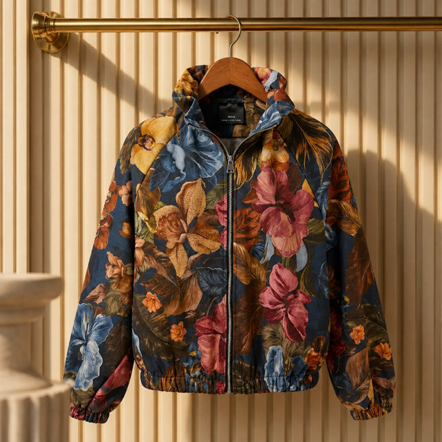 Bomberjacke mit Blumenprint und Ballonärmeln