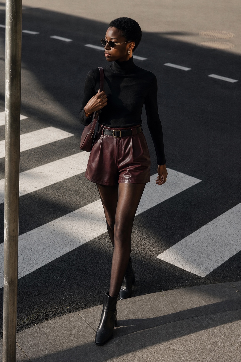 Shorts aus Kunstleder mit Falten