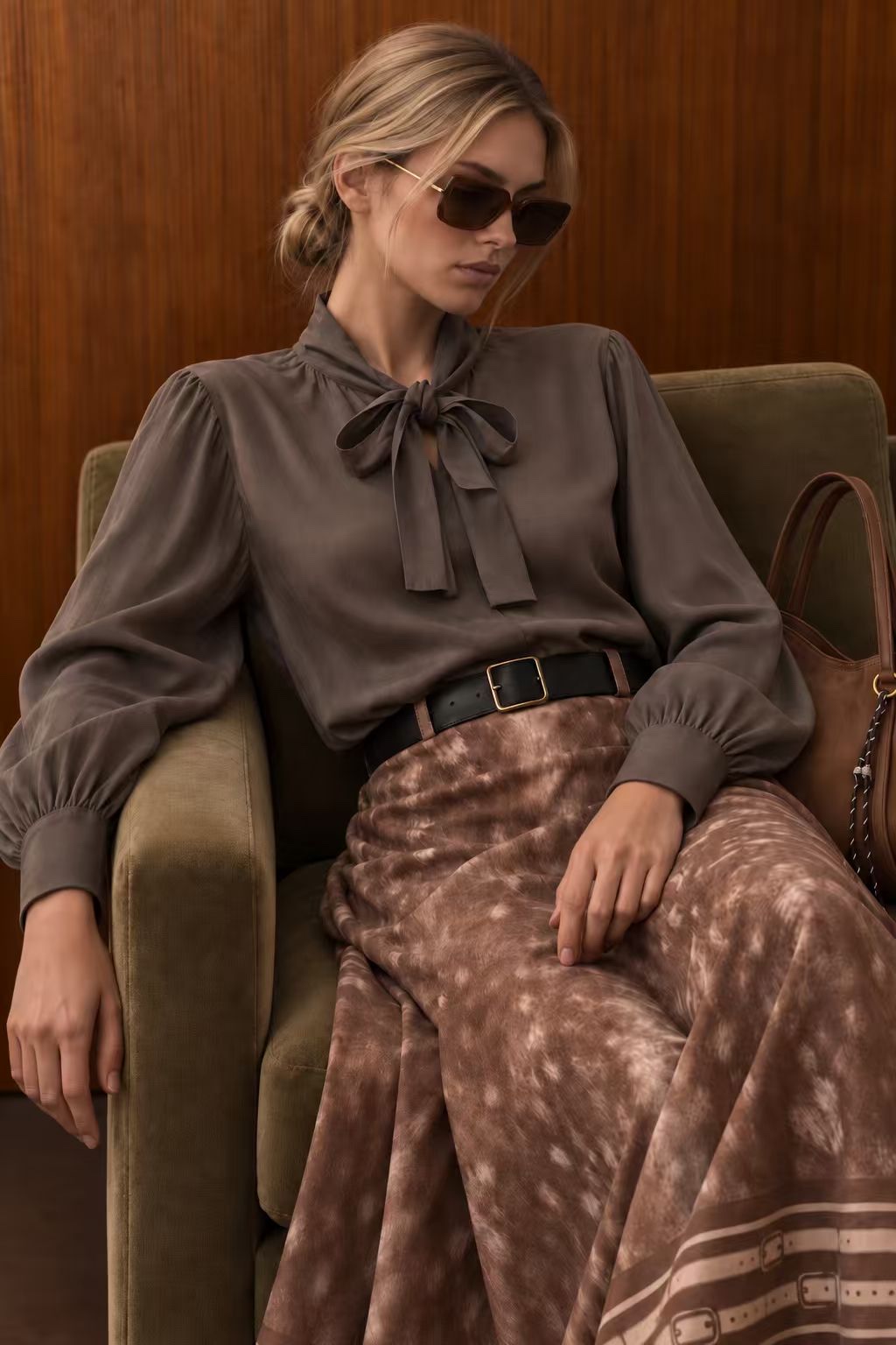 Bluse mit Stehkragen und Schleife
