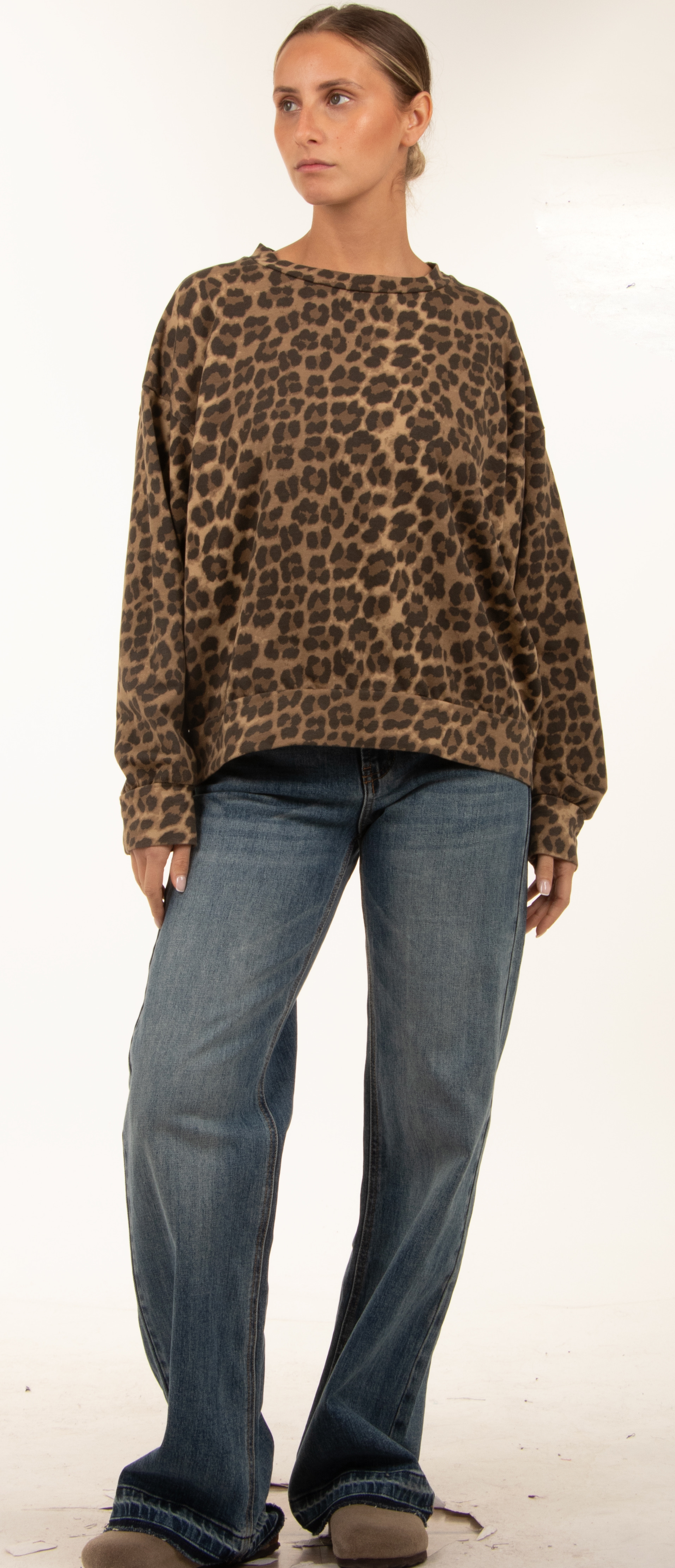Lockeres Sweatshirt mit Leopardenmuster
