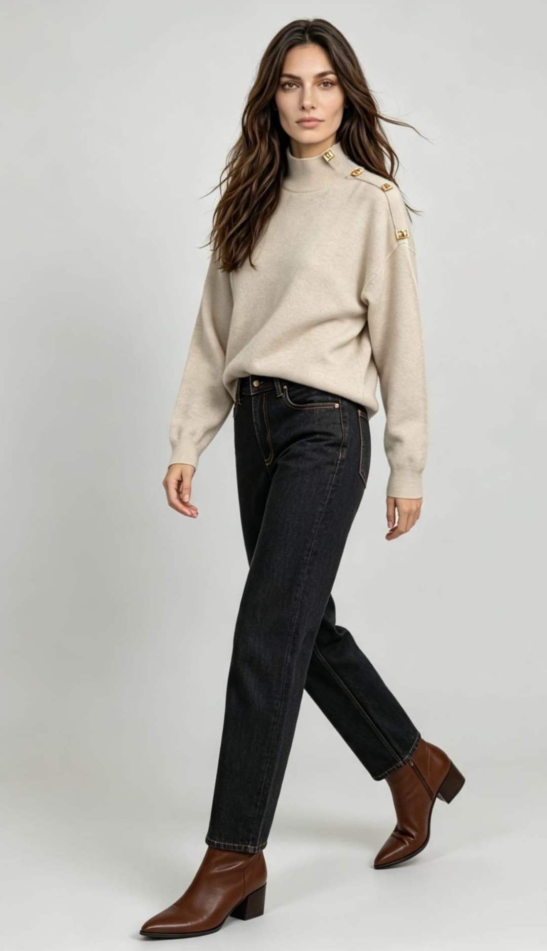 Lässiger Pullover mit halbem Rollkragen und Knöpfen