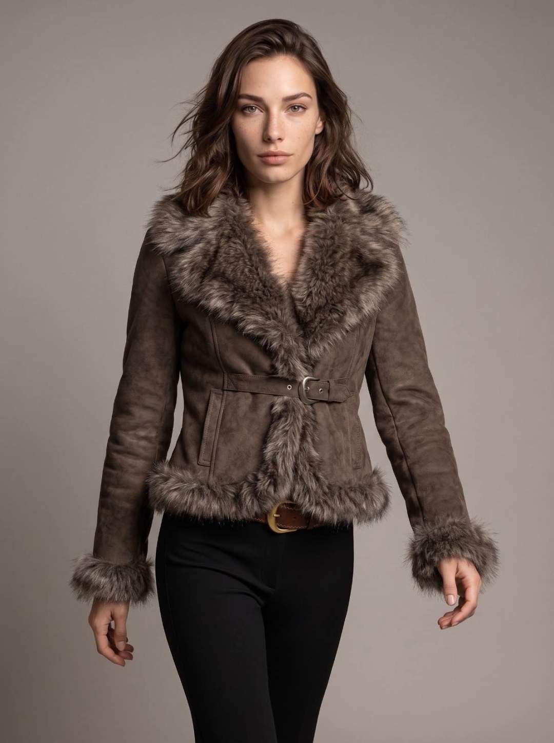 Taillierte Jacke mit Fellbesatz