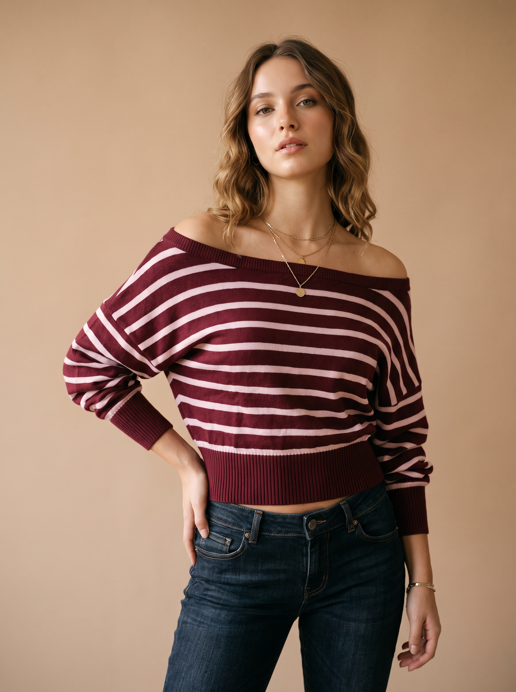 Lässiger Pullover mit Boot-Ausschnitt