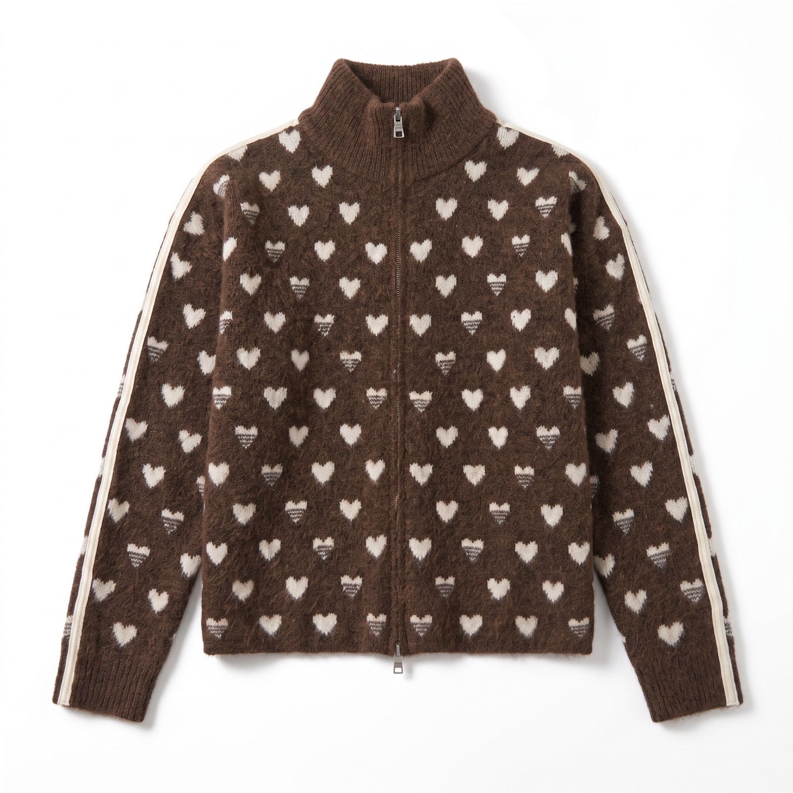 Cardigan mit Rollkragen und Herzmuster