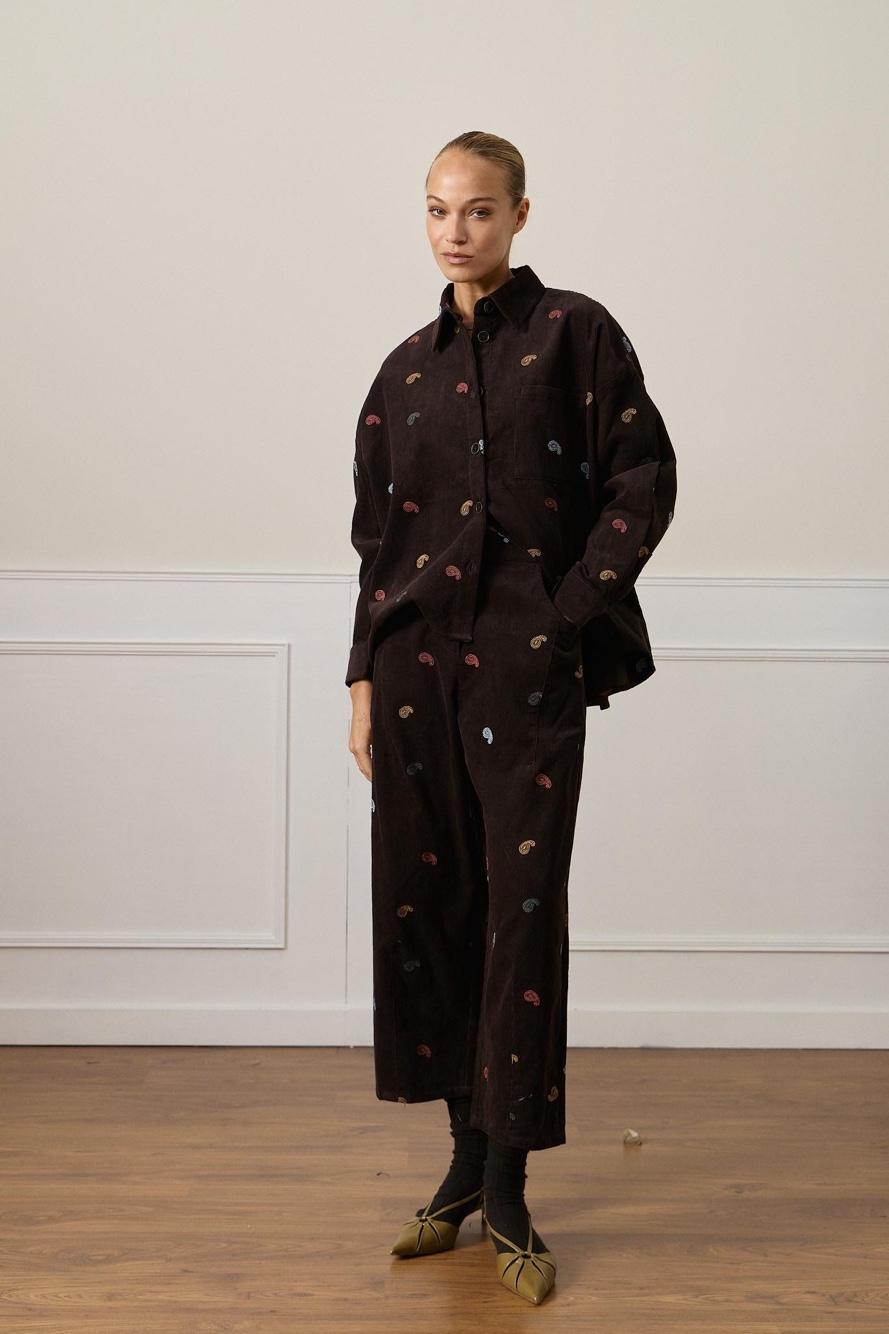 Oversize Cord-Hemd mit Tasche