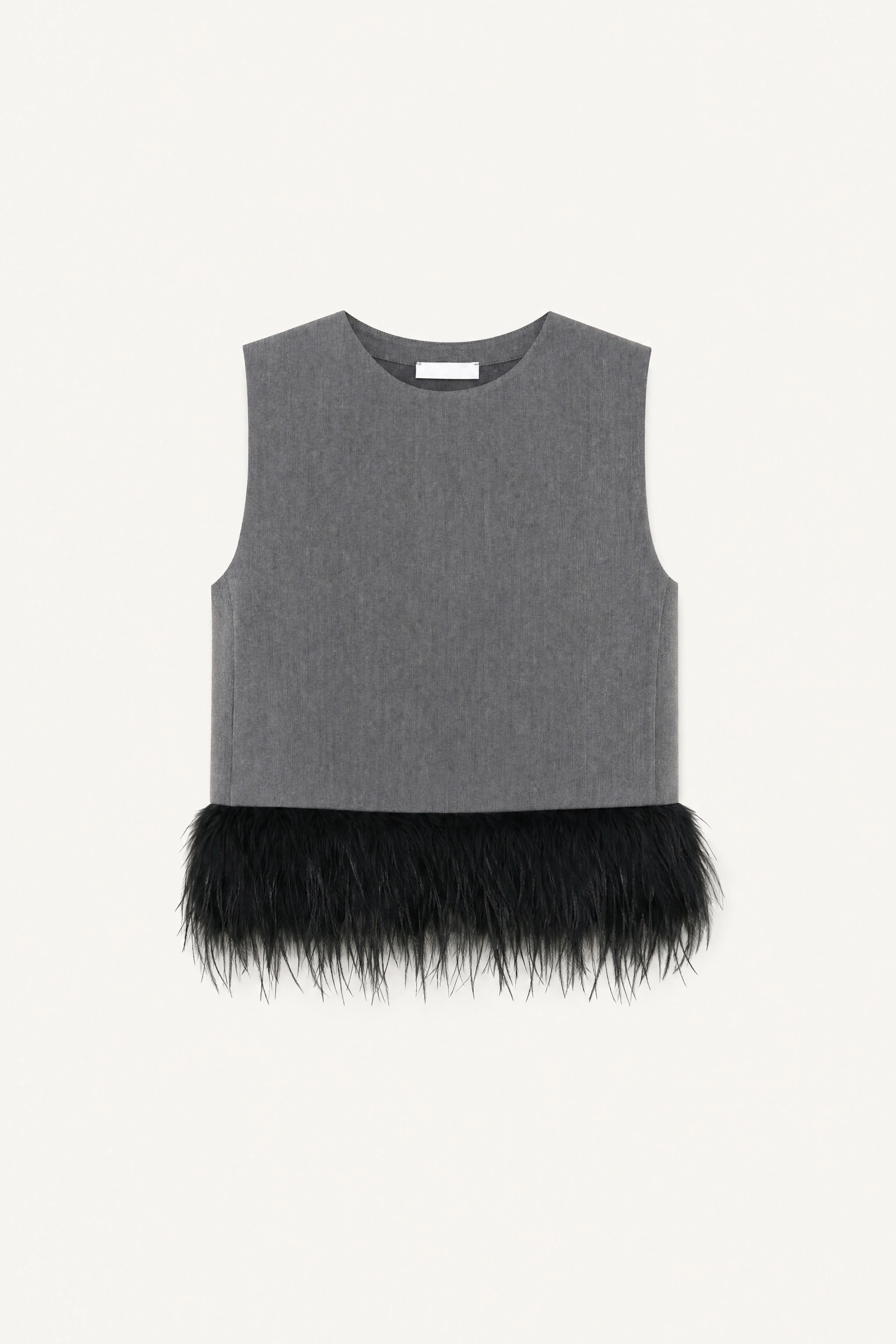 Cropped Top mit Federbesatz
