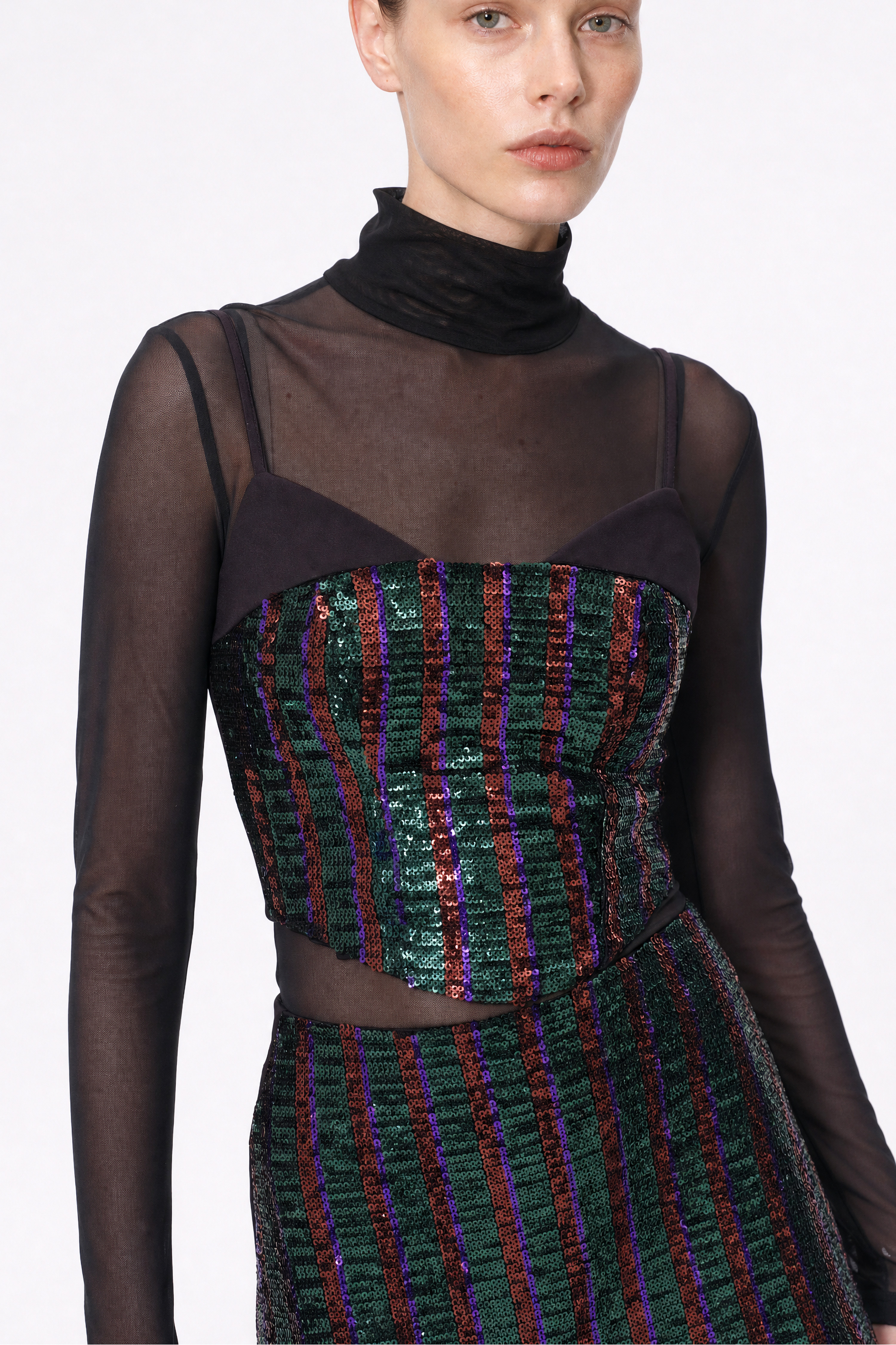 Cropped Pailletten-Top mit herzförmigem Ausschnitt