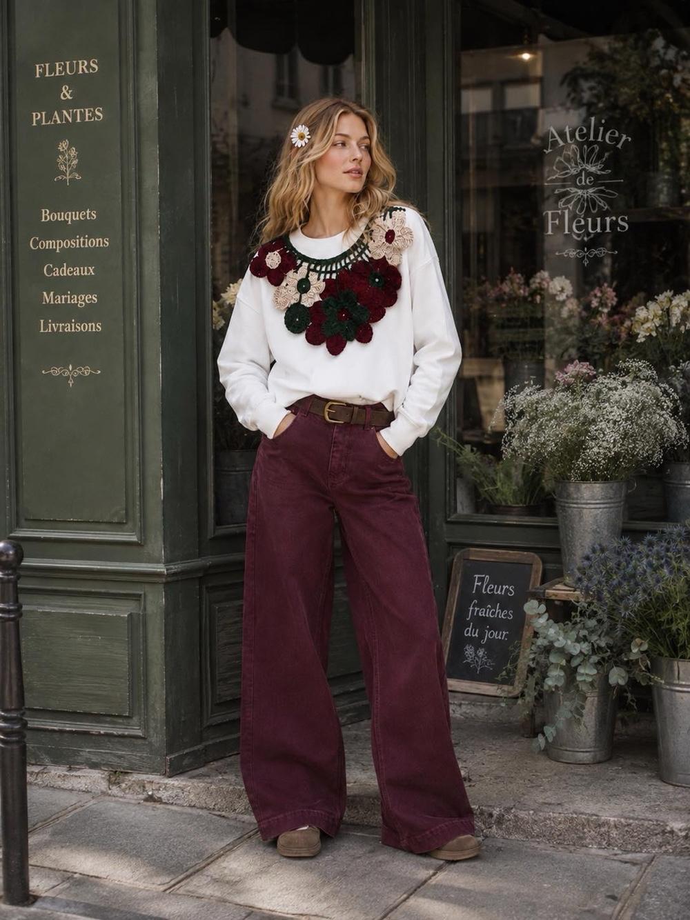Sweatshirt mit Blumenstickerei